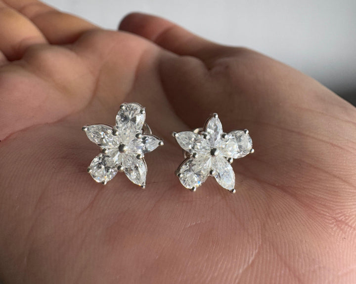 Pear & Marquise Cut Moissanite Diamond Floral Stud Earrings Anniversary Gift For Wife