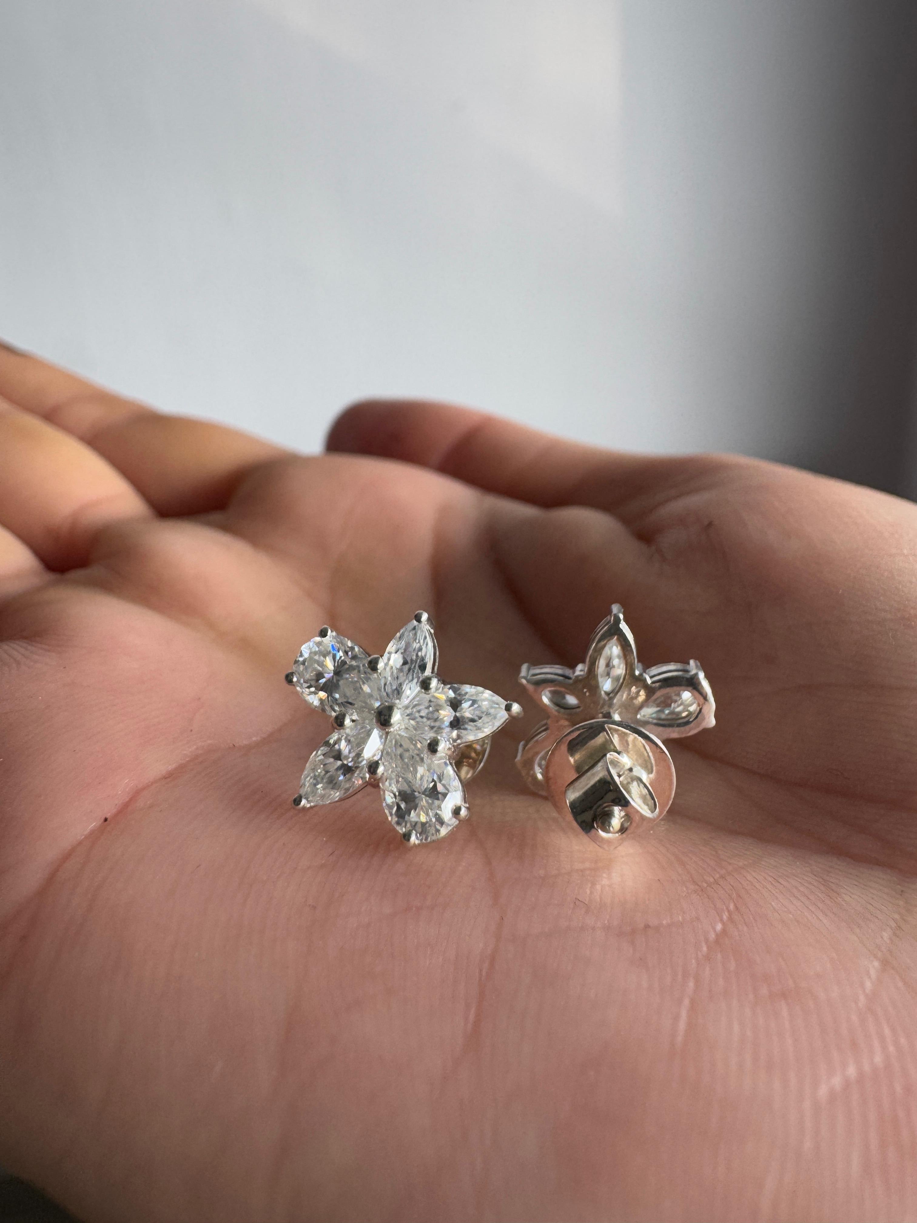 Pear & Marquise Cut Moissanite Diamond Floral Stud Earrings Anniversary Gift For Wife