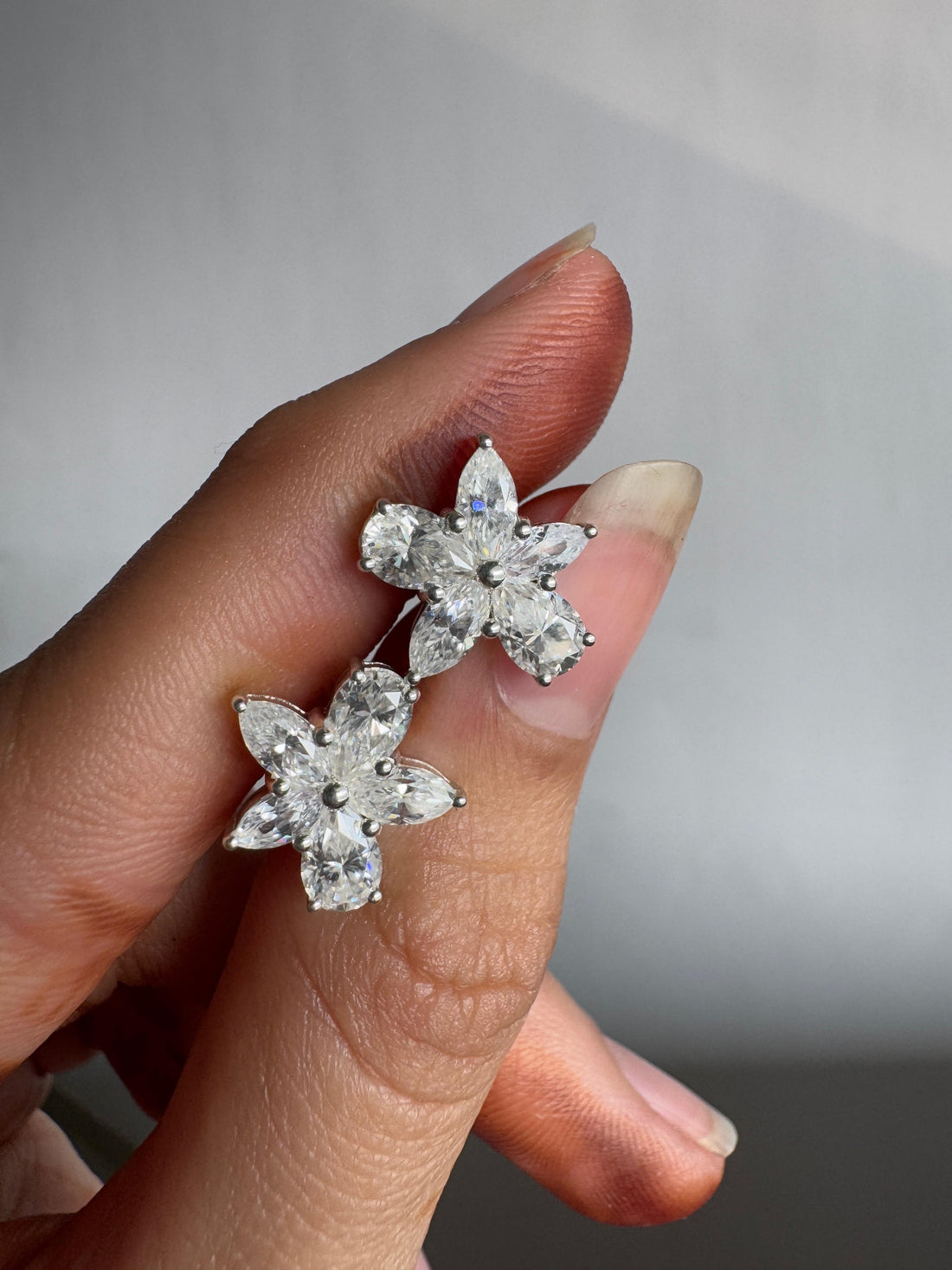 Pear & Marquise Cut Moissanite Diamond Floral Stud Earrings Anniversary Gift For Wife