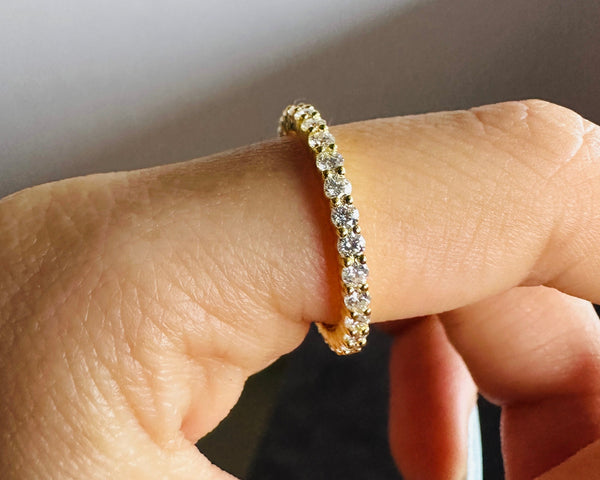 Round Cut Eternity Moissanite Band Dainty Stacking Ring 2mm Wedding Band For Her