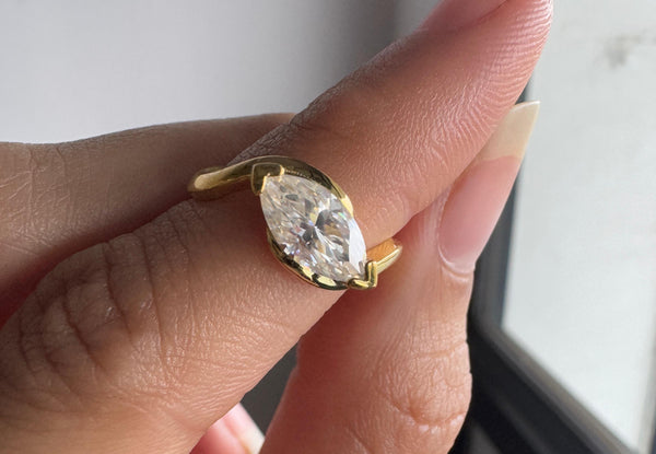 Solitaire Bypass Promise Ring 1 Carat Marquise Cut Moissanite Engagement Ring