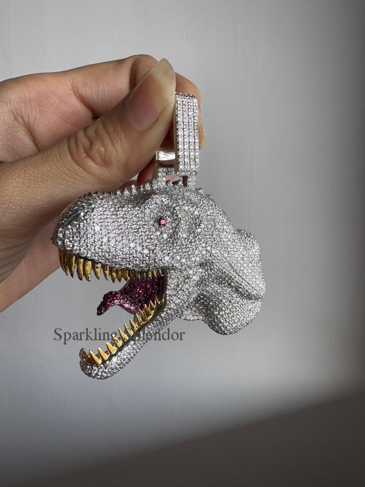 Dinosaur Iced Out Pendant for Men Hip Hop Dinosaur Design Rapper Jewelry Him