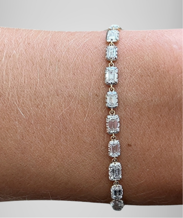 East West Colorless Emerald Cut Moissanite Edwardian Tennis Bracelet in Silver