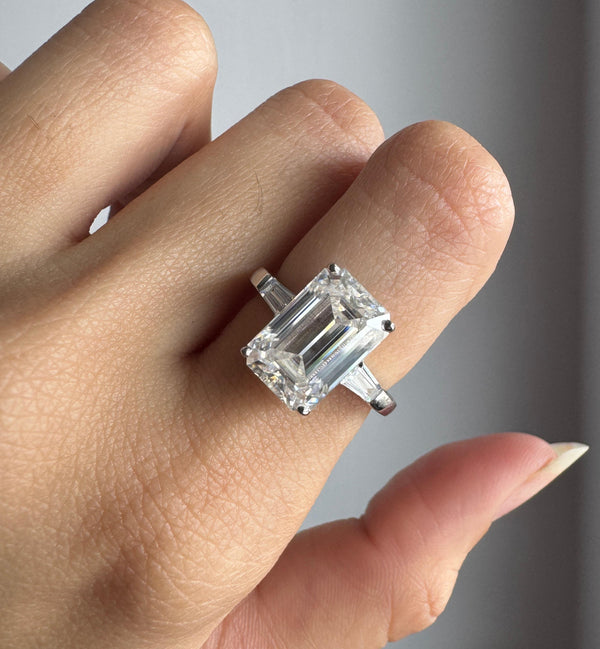 Three Stone Wedding Ring 5.50 CTW Emerald Cut Moissanite Engagement Ring Her