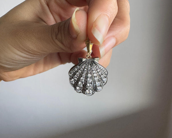 Seashell Pendant Black Rhodium Bezel Set Round Cut Moissanite Diamond Pendant For Her