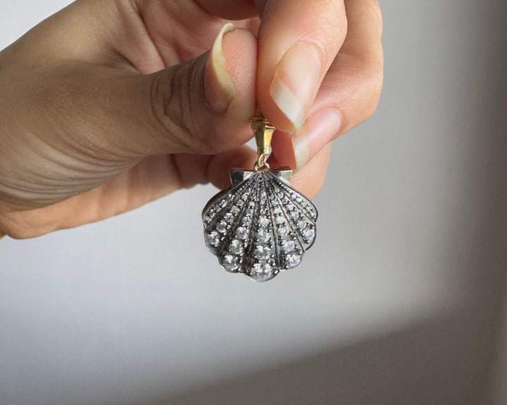 Seashell Pendant Black Rhodium Bezel Set Round Cut Moissanite Diamond Pendant For Her