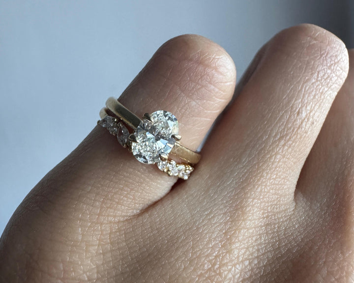 Oval Cut Moissanite Hidden Halo Ring With Matching Half Eternity Wedding Ring Set