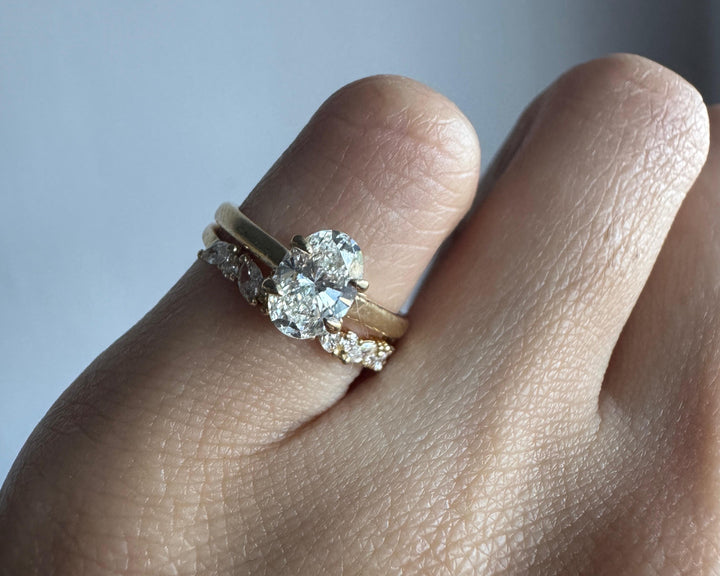 Oval Cut Moissanite Hidden Halo Ring With Matching Half Eternity Wedding Ring Set