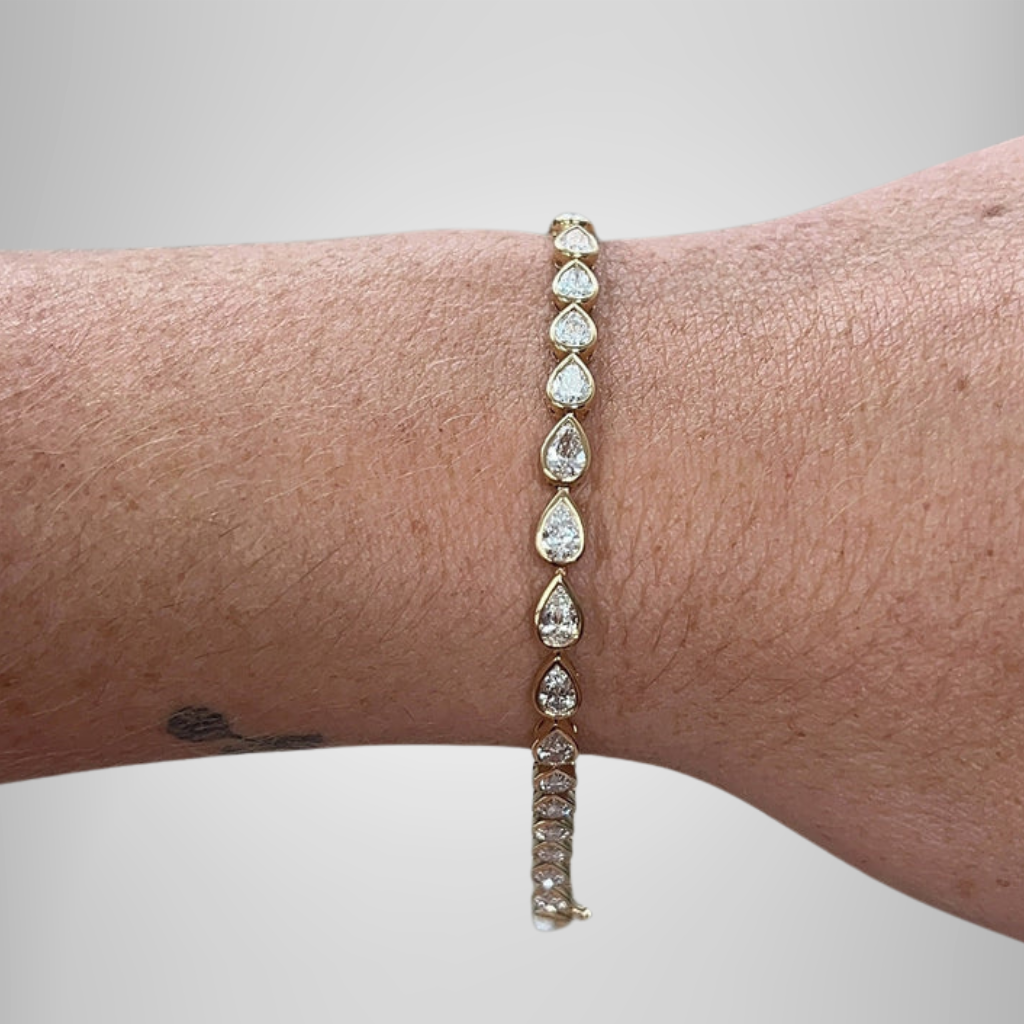 East West Pear Cut Moissanite Bezel Set Bracelet Silver Tennis Bracelet Anniversary Gift