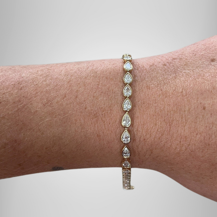East West Pear Cut Moissanite Bezel Set Bracelet Silver Tennis Bracelet Anniversary Gift