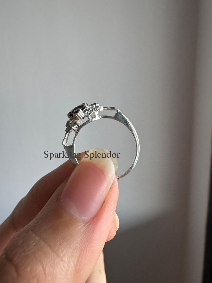 Round Cut Moissanite Engagement Ring Art Deco Vintage Inspire Wedding Her