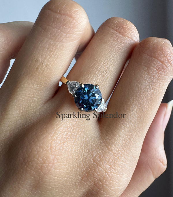 Blue Round CZ Diamond Wedding Ring Three Stone Engagement Ring For Women