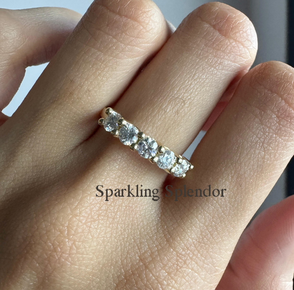 Five Stone Round Brilliant Cut Moissanite Wedding Band Half Eternity Band For Her