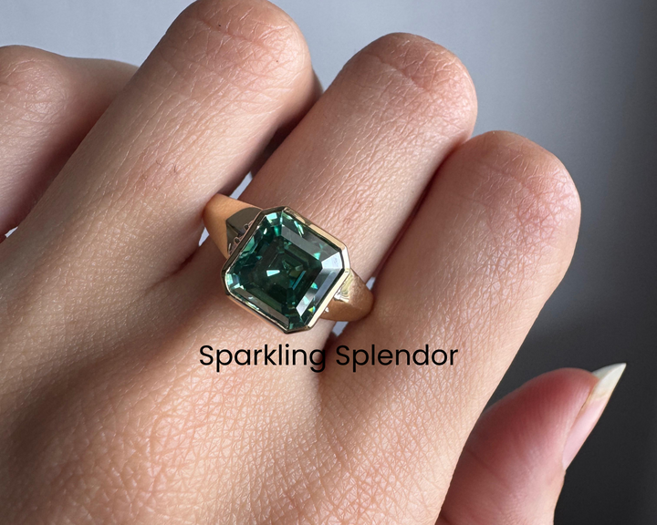 Solitaire Asscher Cut Engagement Ring Green Moissanite Wedding Ring For Her