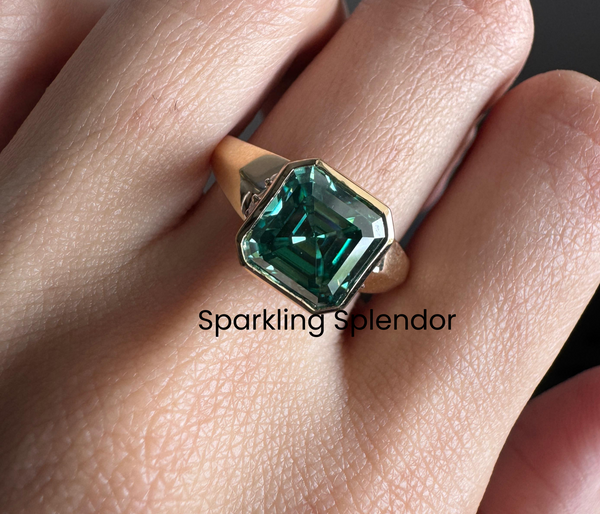 Solitaire Asscher Cut Engagement Ring Green Moissanite Wedding Ring For Her