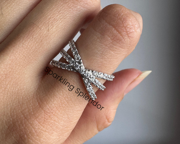 Round Cut Moissanite Criss Cross Stackable Band Anniversary Gifts For Wife