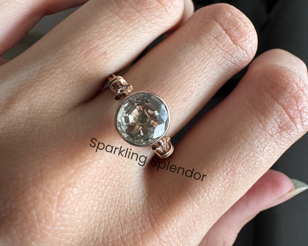 Vintage Round Rose Cut CZ Diamond Engagement Ring Antique 3 Stone Ring Her