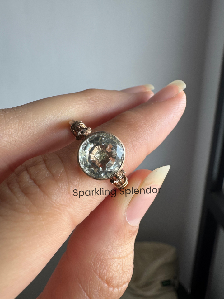 Vintage Round Rose Cut CZ Diamond Engagement Ring Antique 3 Stone Ring Her