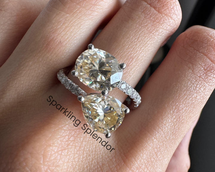 Oval & Pear Cut Moissanite Wedding Ring Two Stone Open Adjustable Ring Her