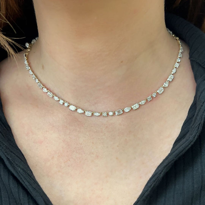 Multi Shape Moissanite Necklace Yellow Gold Plated Beautiful Tennis Necklace Her