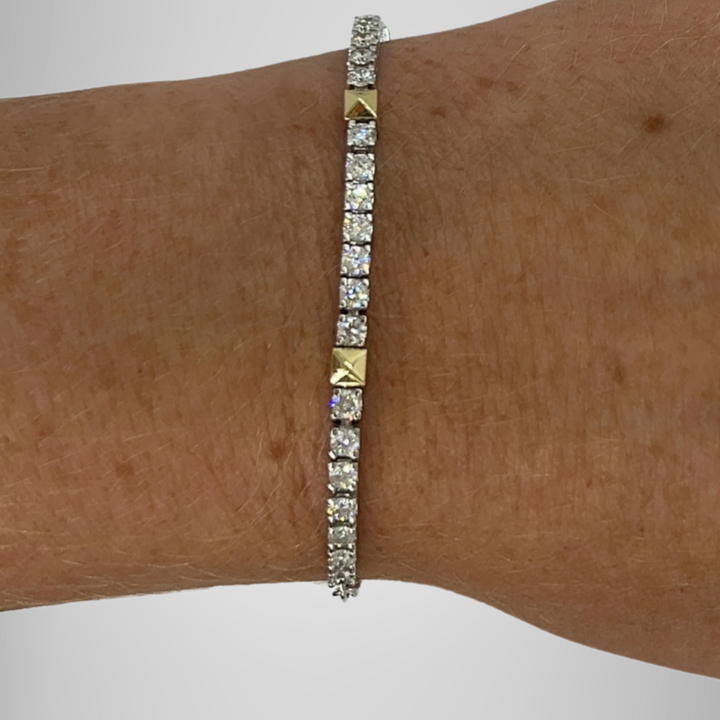Two-Toned Studded Round Moissanite Tennis Bracelet Handmade Fine Jewelry Her