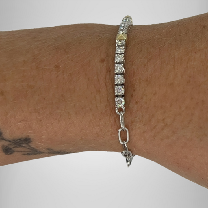 Two-Toned Studded Round Moissanite Tennis Bracelet Handmade Fine Jewelry Her