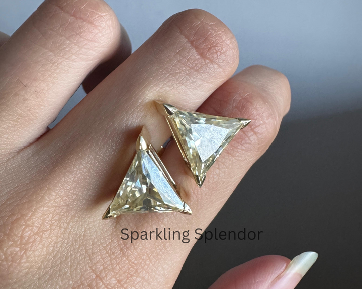 12 MM Yellow Canary Moissanite Stud Earrings Trillion Cut Diamond Gift For Her