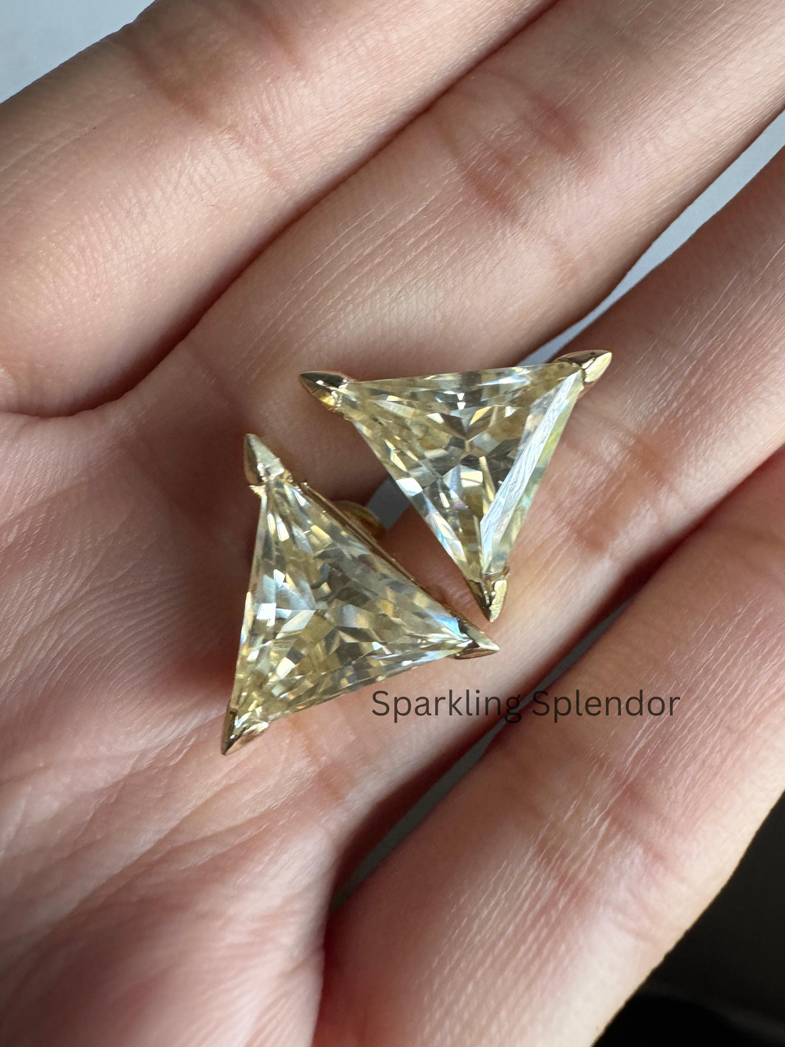 12 MM Yellow Canary Moissanite Stud Earrings Trillion Cut Diamond Gift For Her