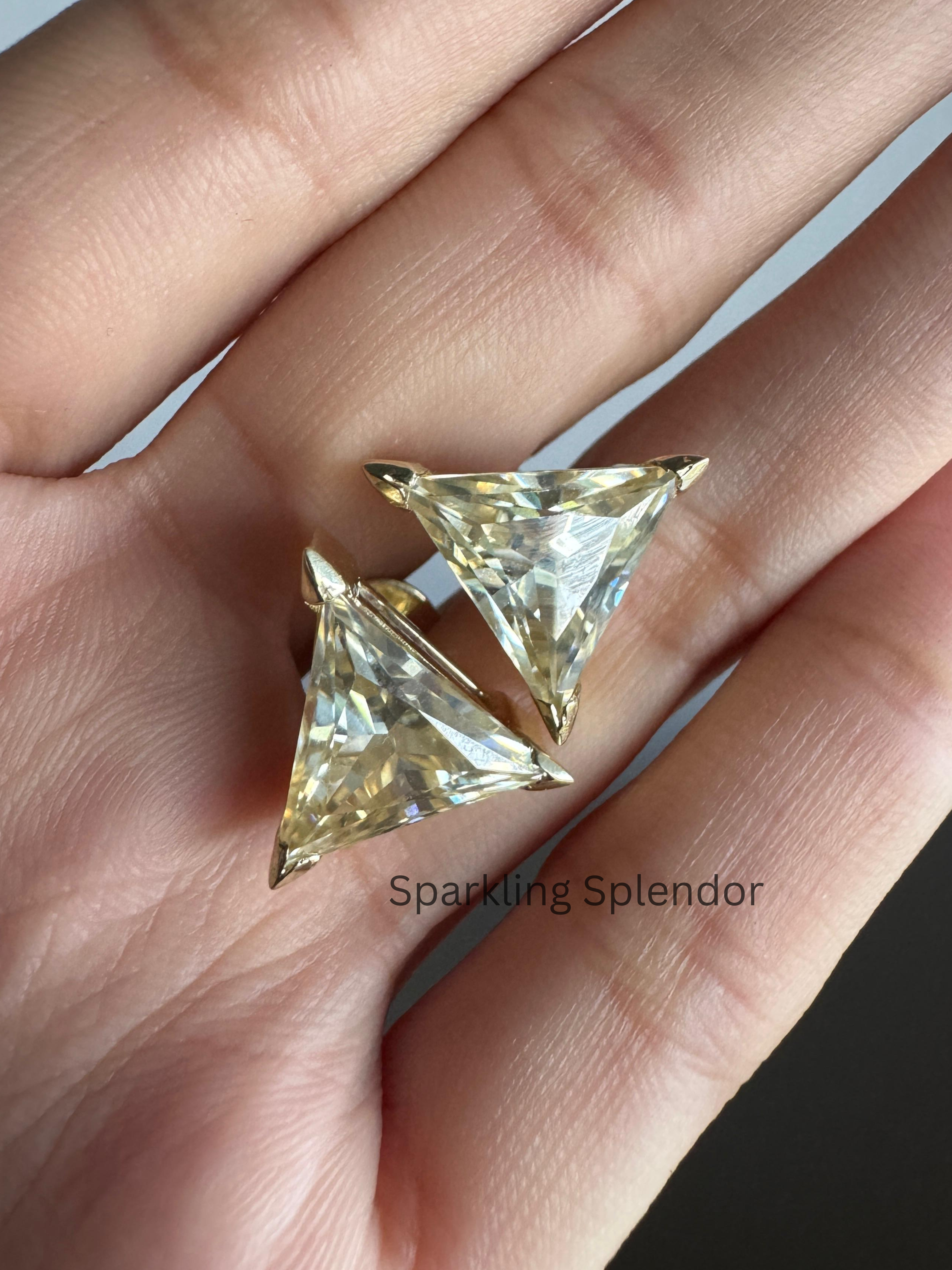 12 MM Yellow Canary Moissanite Stud Earrings Trillion Cut Diamond Gift For Her