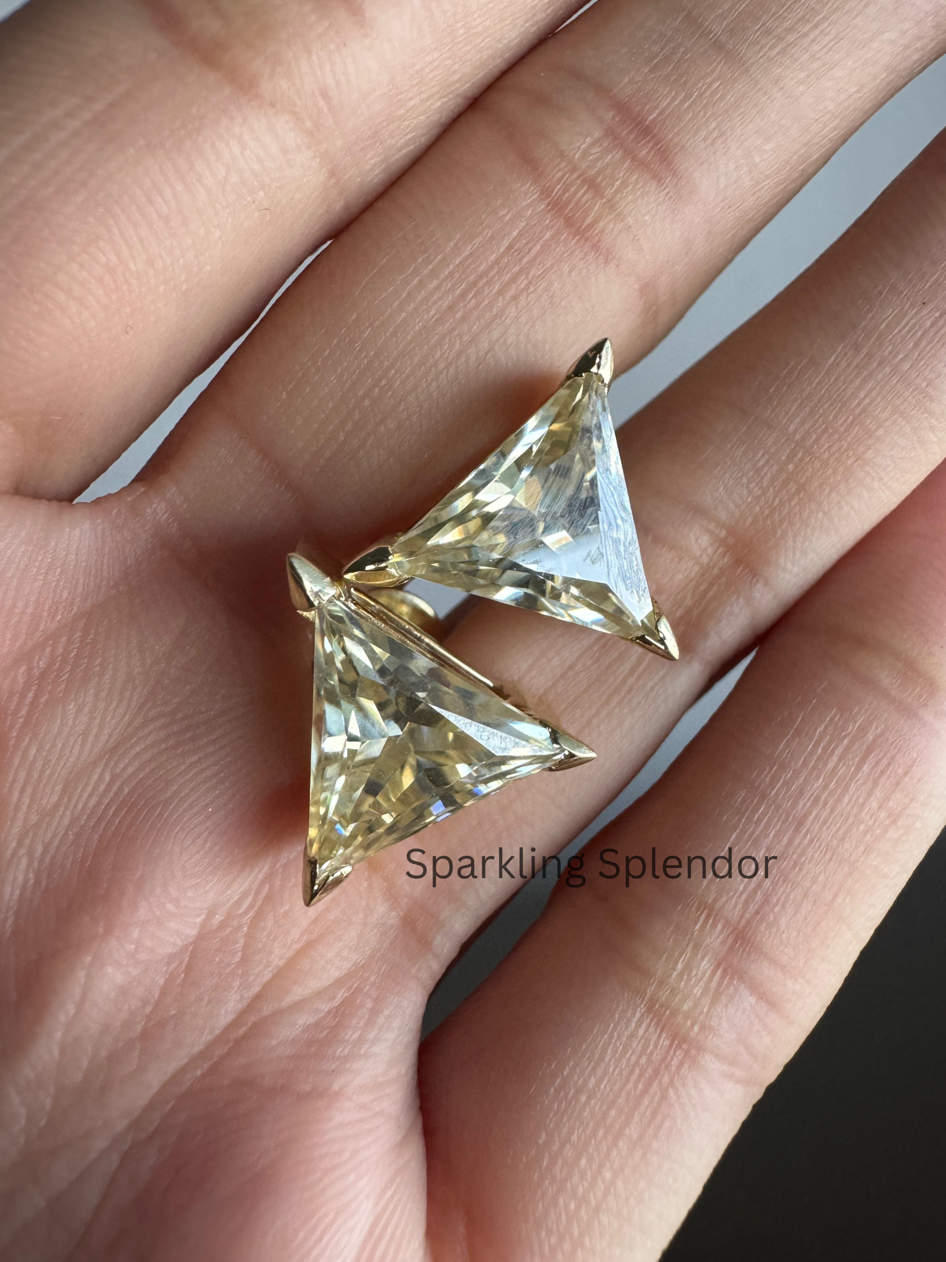 12 MM Yellow Canary Moissanite Stud Earrings Trillion Cut Diamond Gift For Her