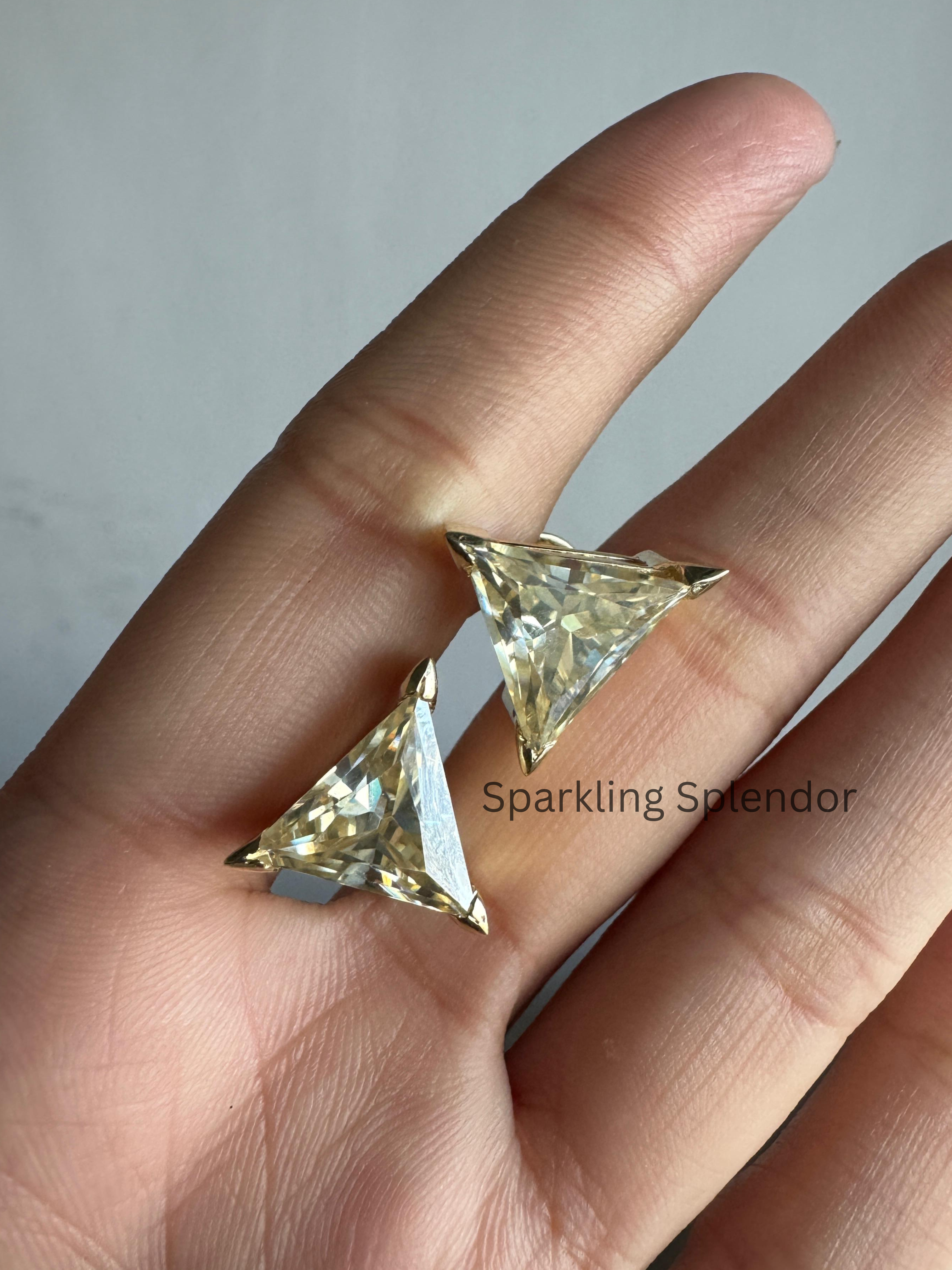 12 MM Yellow Canary Moissanite Stud Earrings Trillion Cut Diamond Gift For Her