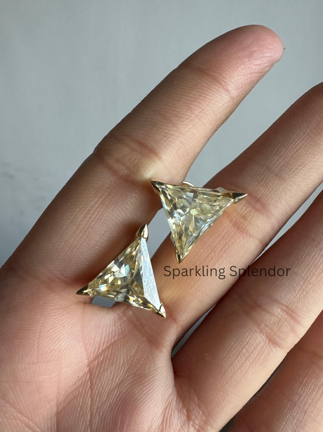12 MM Yellow Canary Moissanite Stud Earrings Trillion Cut Diamond Gift For Her