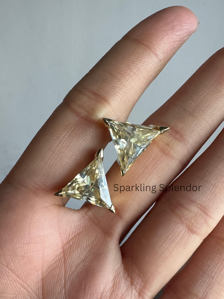 12 MM Yellow Canary Moissanite Stud Earrings Trillion Cut Diamond Gift For Her