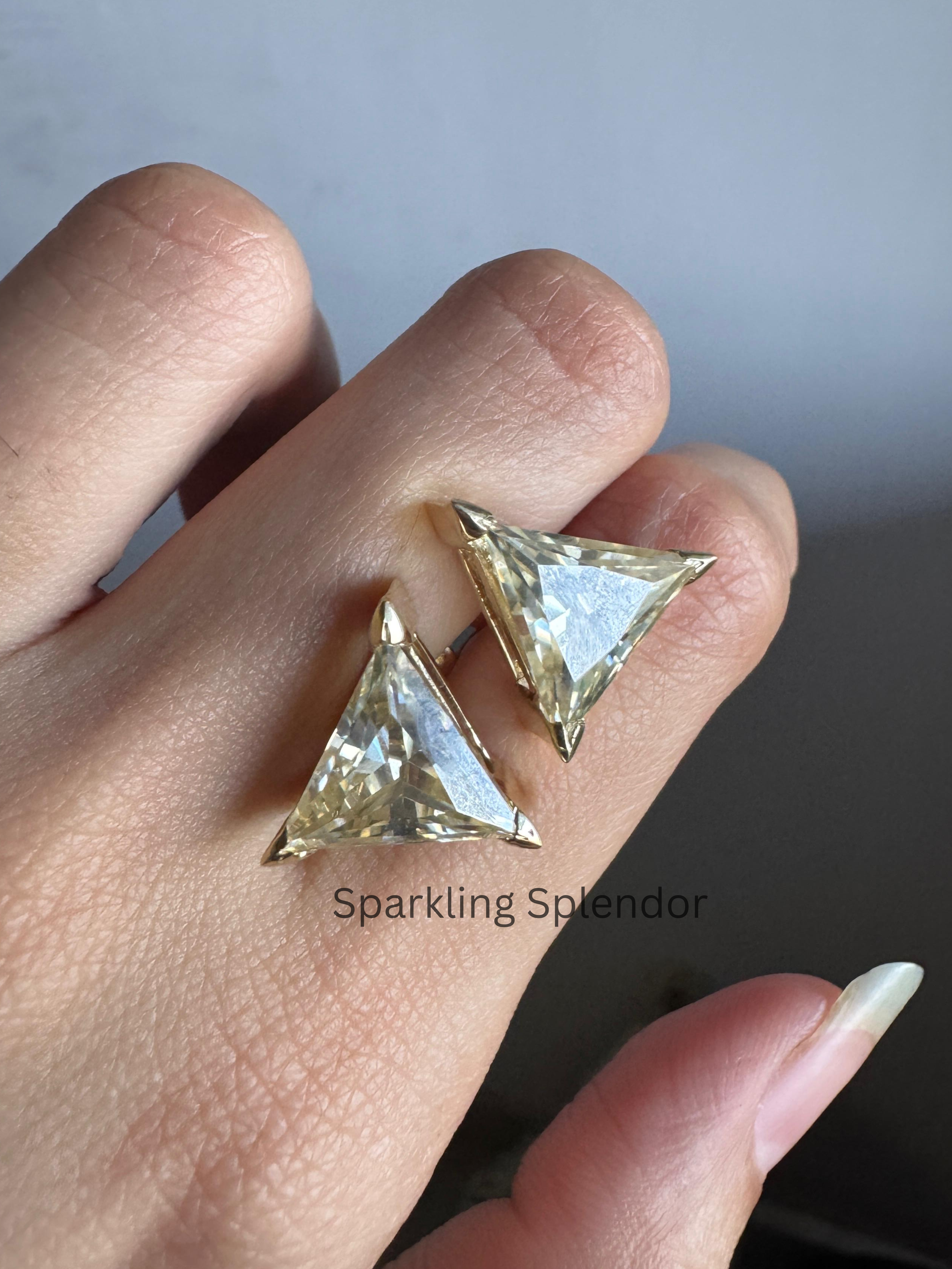 12 MM Yellow Canary Moissanite Stud Earrings Trillion Cut Diamond Gift For Her