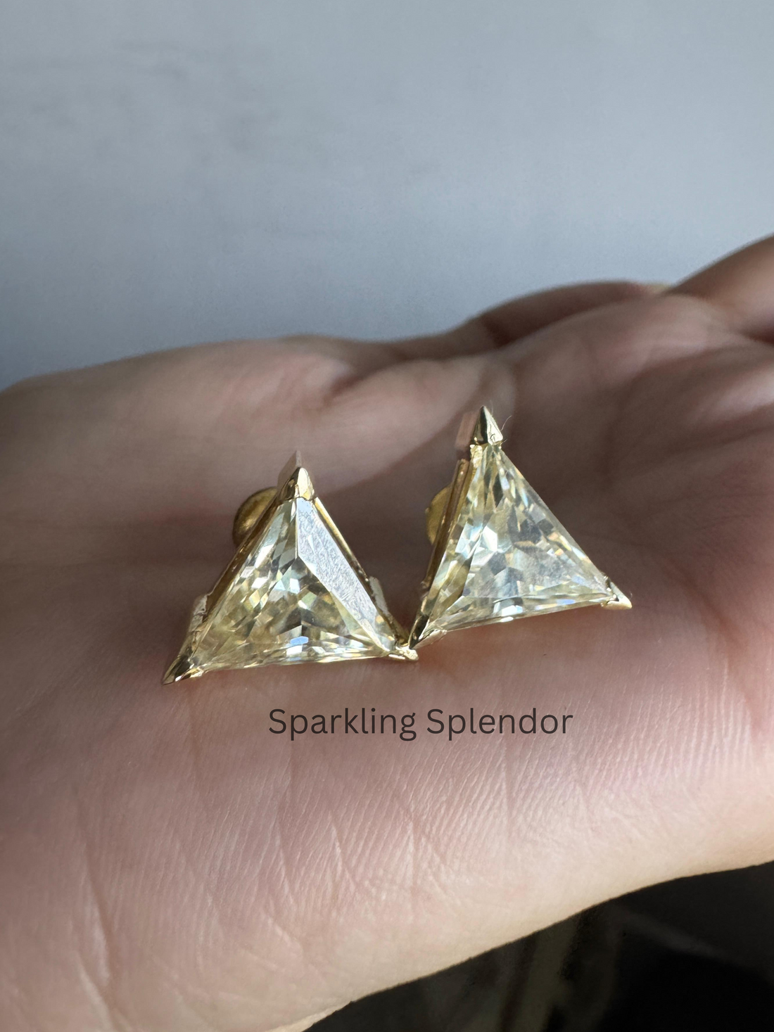 12 MM Yellow Canary Moissanite Stud Earrings Trillion Cut Diamond Gift For Her