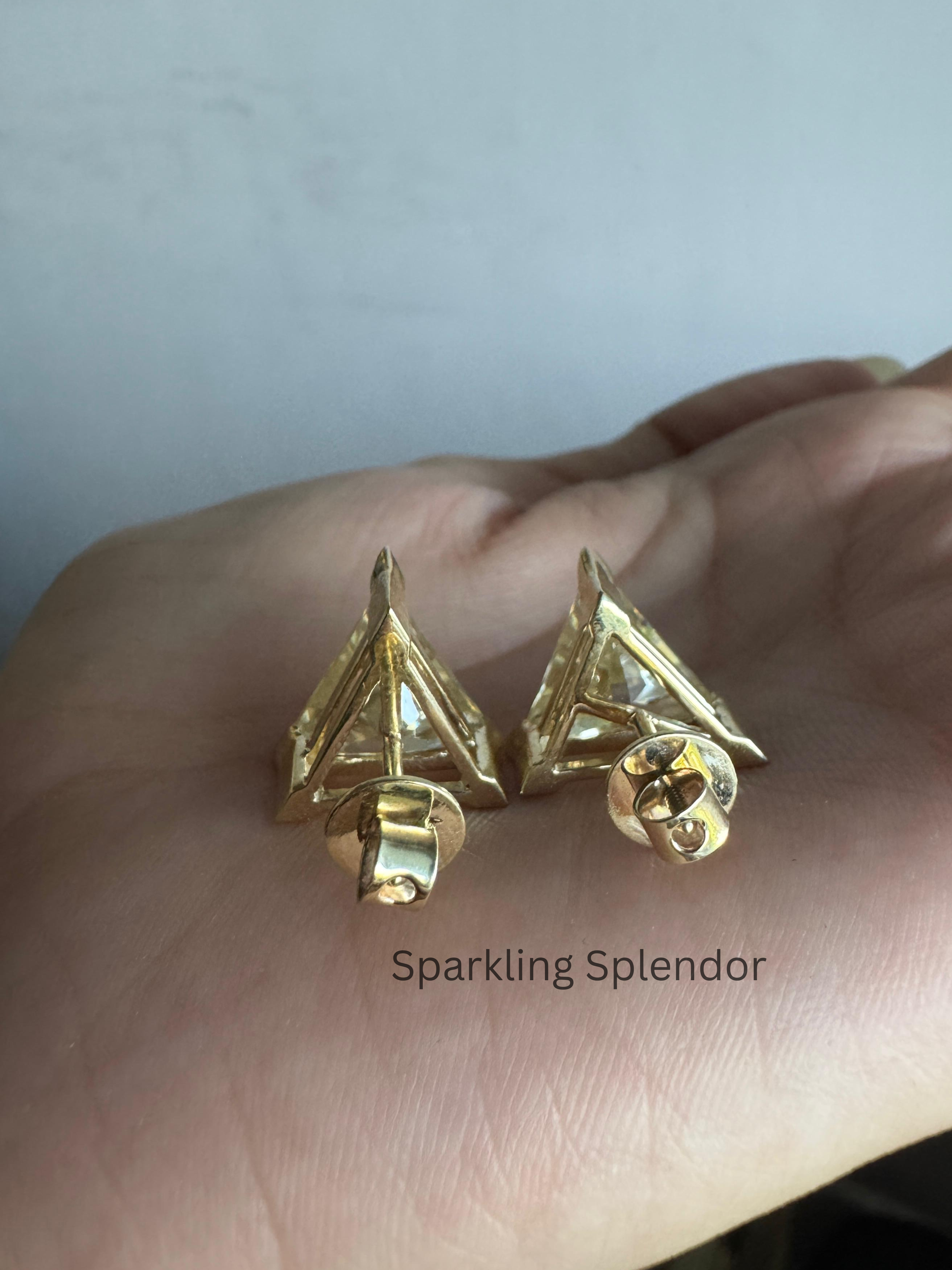 12 MM Yellow Canary Moissanite Stud Earrings Trillion Cut Diamond Gift For Her