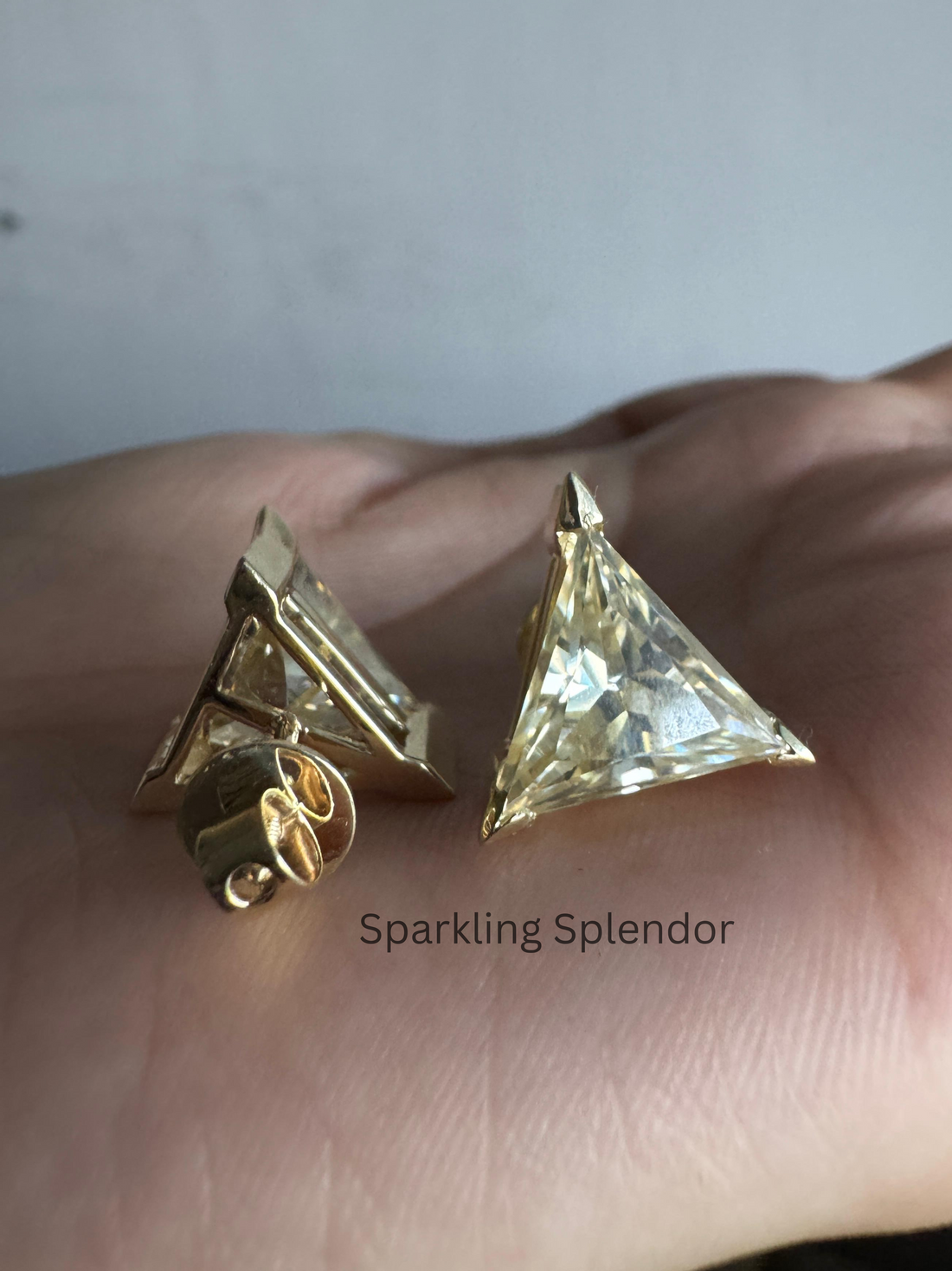 12 MM Yellow Canary Moissanite Stud Earrings Trillion Cut Diamond Gift For Her