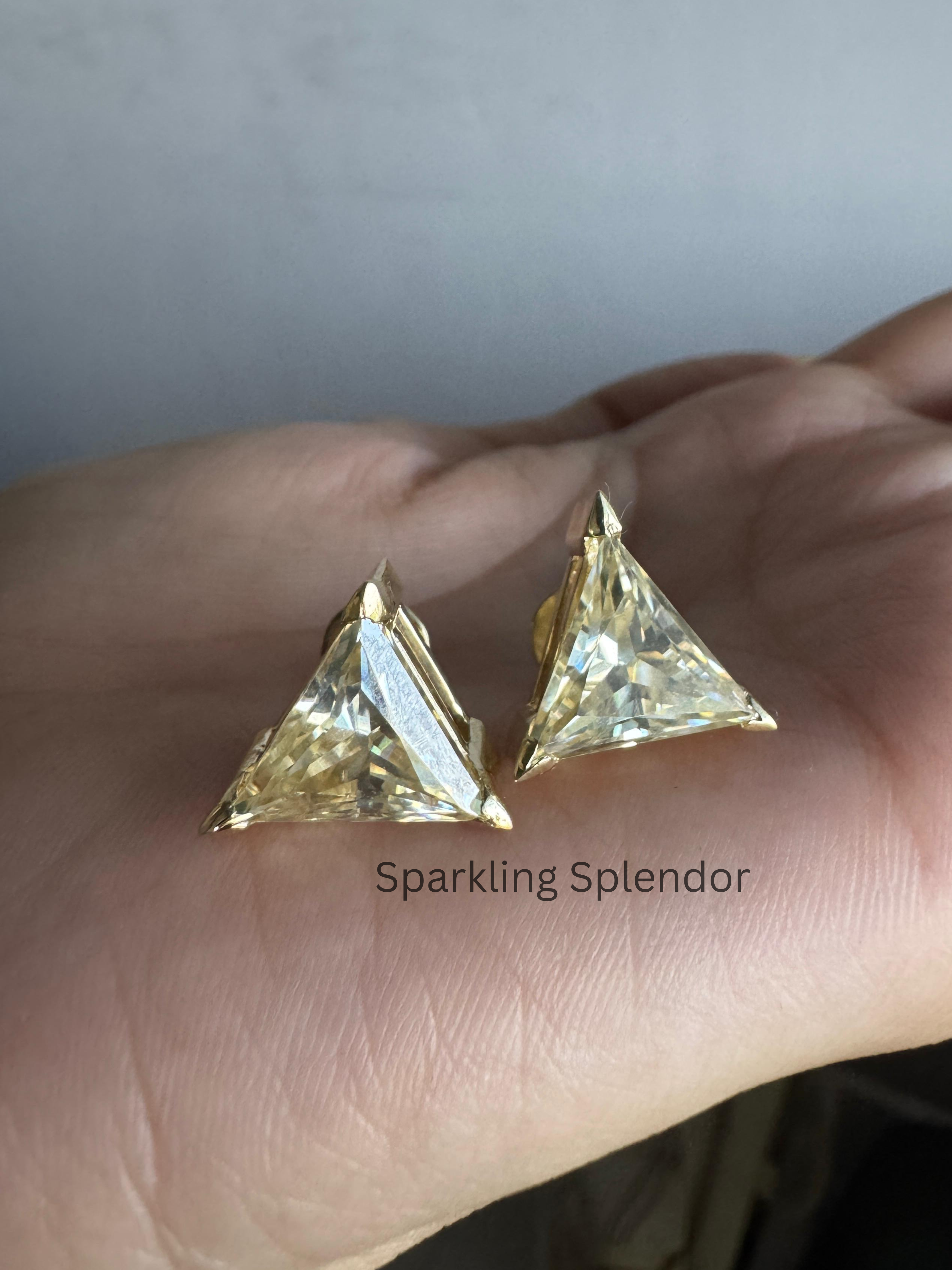 12 MM Yellow Canary Moissanite Stud Earrings Trillion Cut Diamond Gift For Her