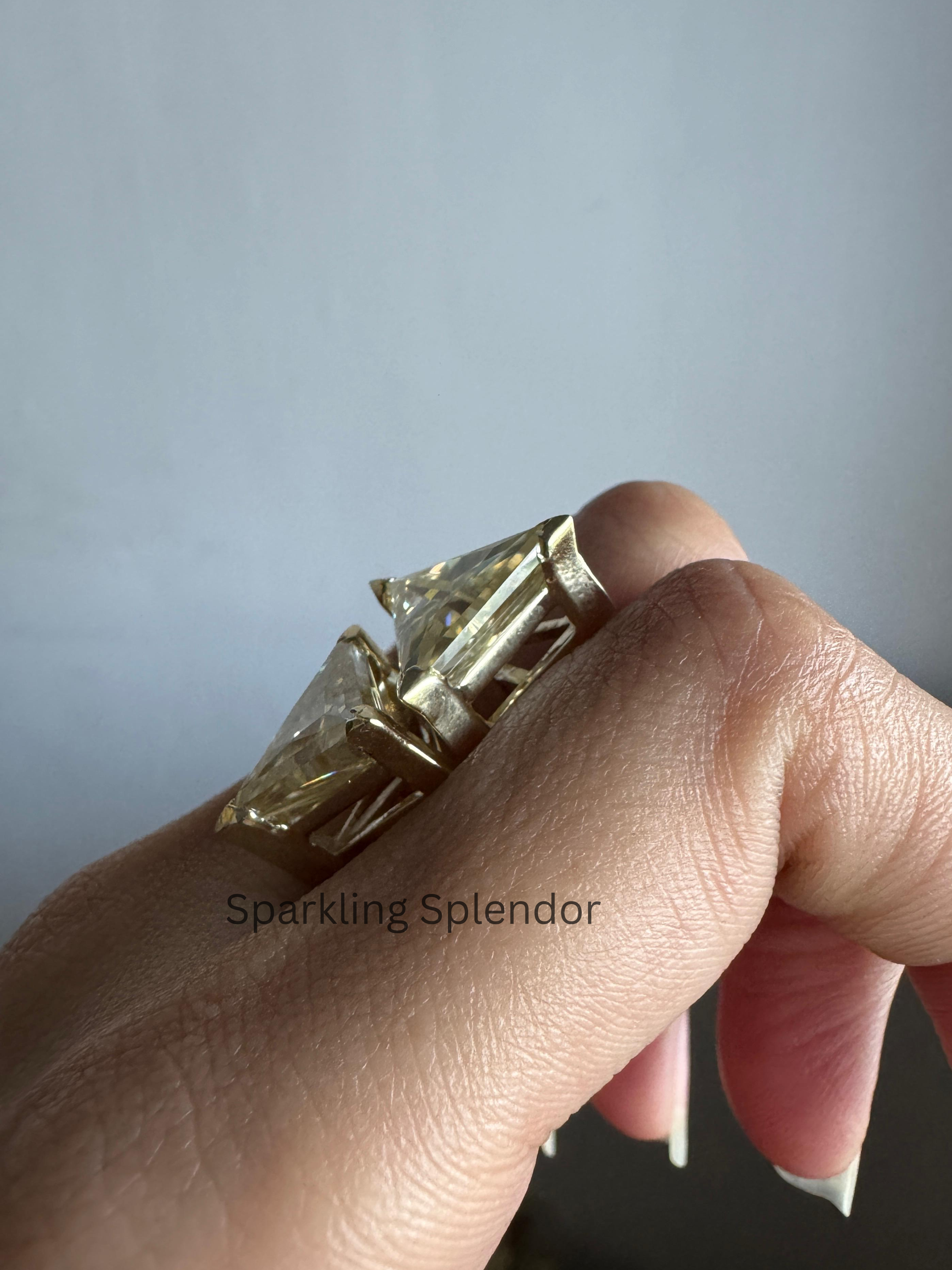 12 MM Yellow Canary Moissanite Stud Earrings Trillion Cut Diamond Gift For Her