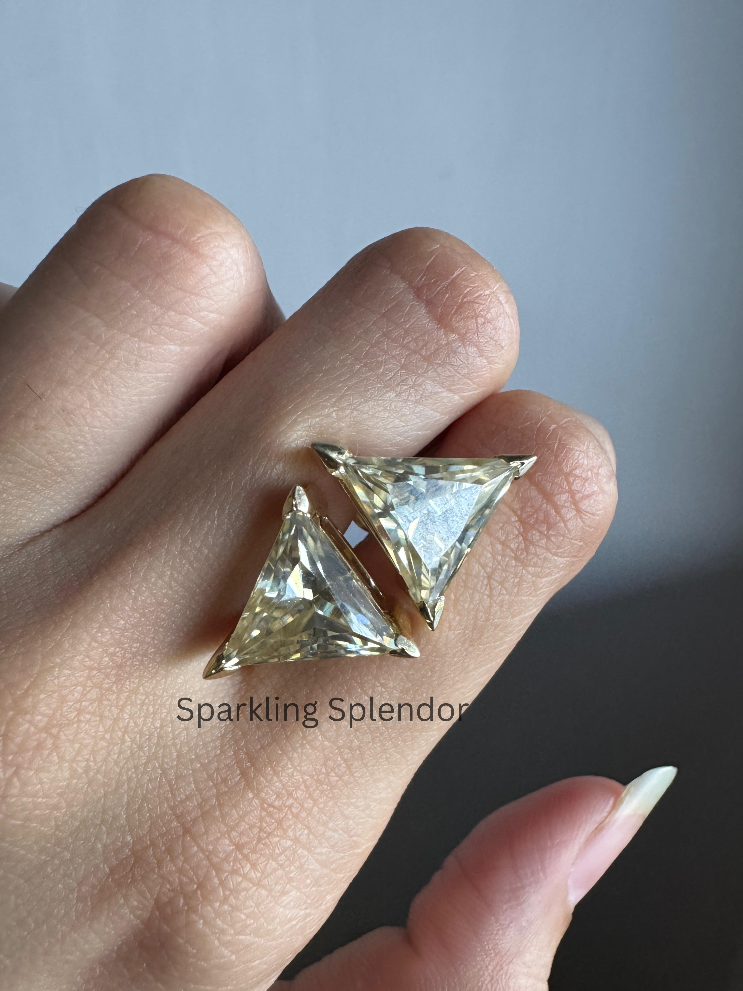 12 MM Yellow Canary Moissanite Stud Earrings Trillion Cut Diamond Gift For Her