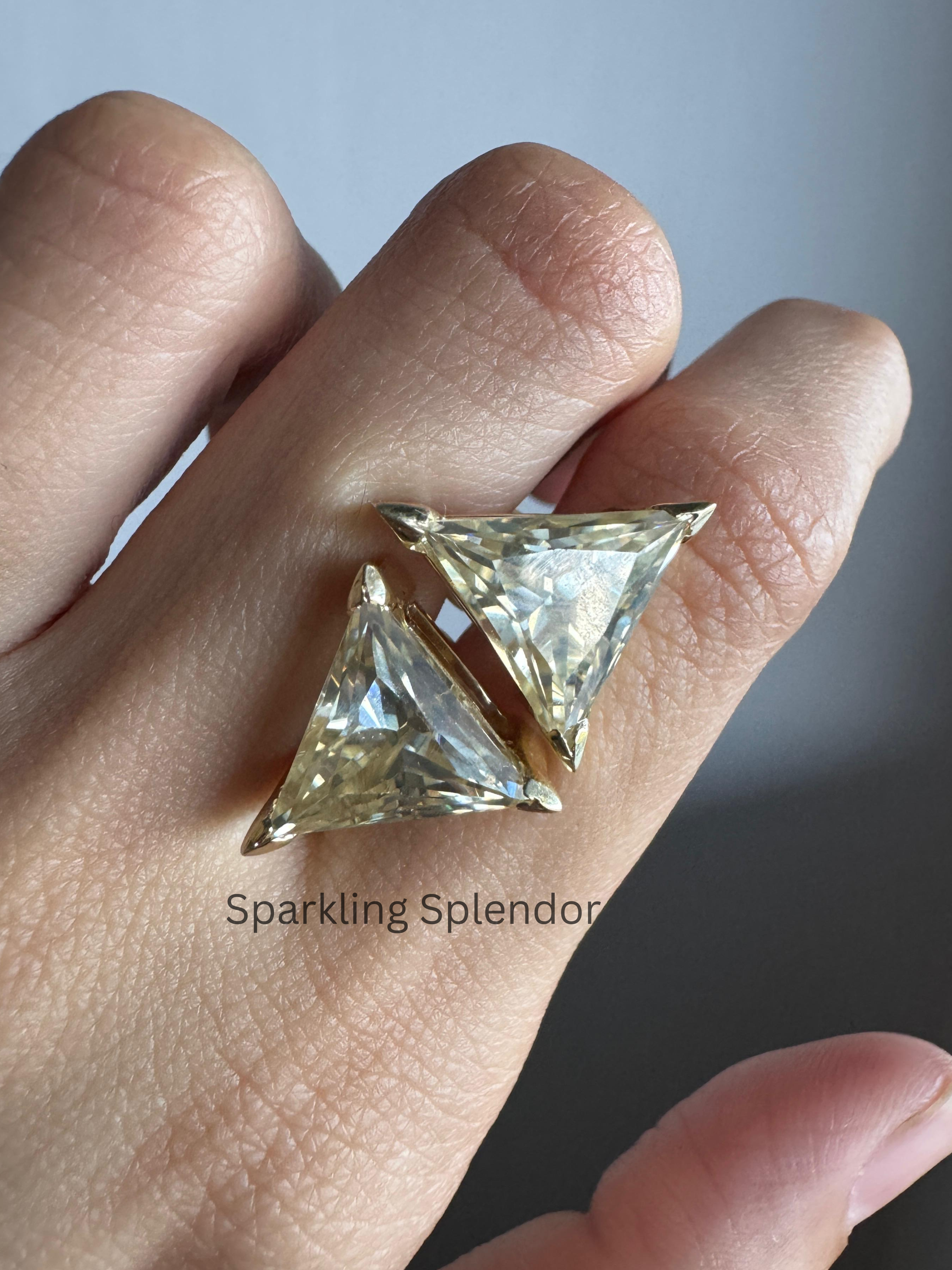 12 MM Yellow Canary Moissanite Stud Earrings Trillion Cut Diamond Gift For Her