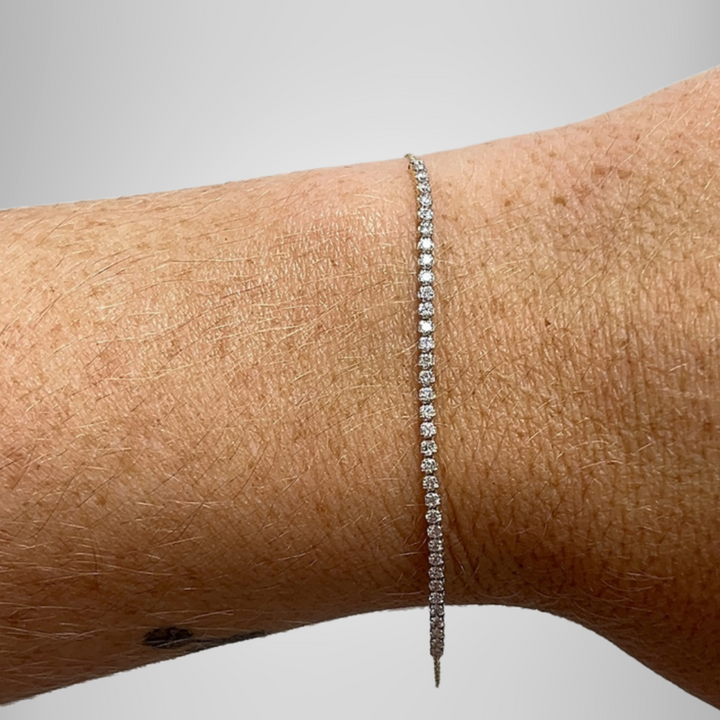 Round Moissanite Dainty Halfway Tennis Bracelet in Silver Birthday Gift For Women