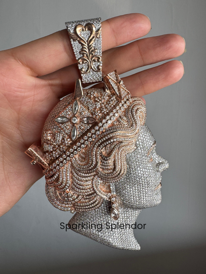 Queen Elizabeth Ice Out Pendant Moissanite 925 Gold Plated Hip Hop Men's Jewelry