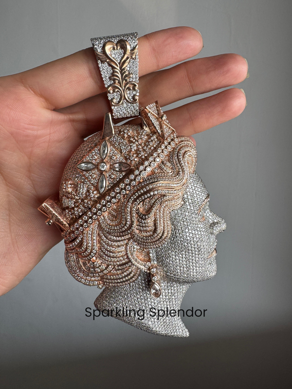 Queen Elizabeth Ice Out Pendant Moissanite 925 Gold Plated Hip Hop Men's Jewelry