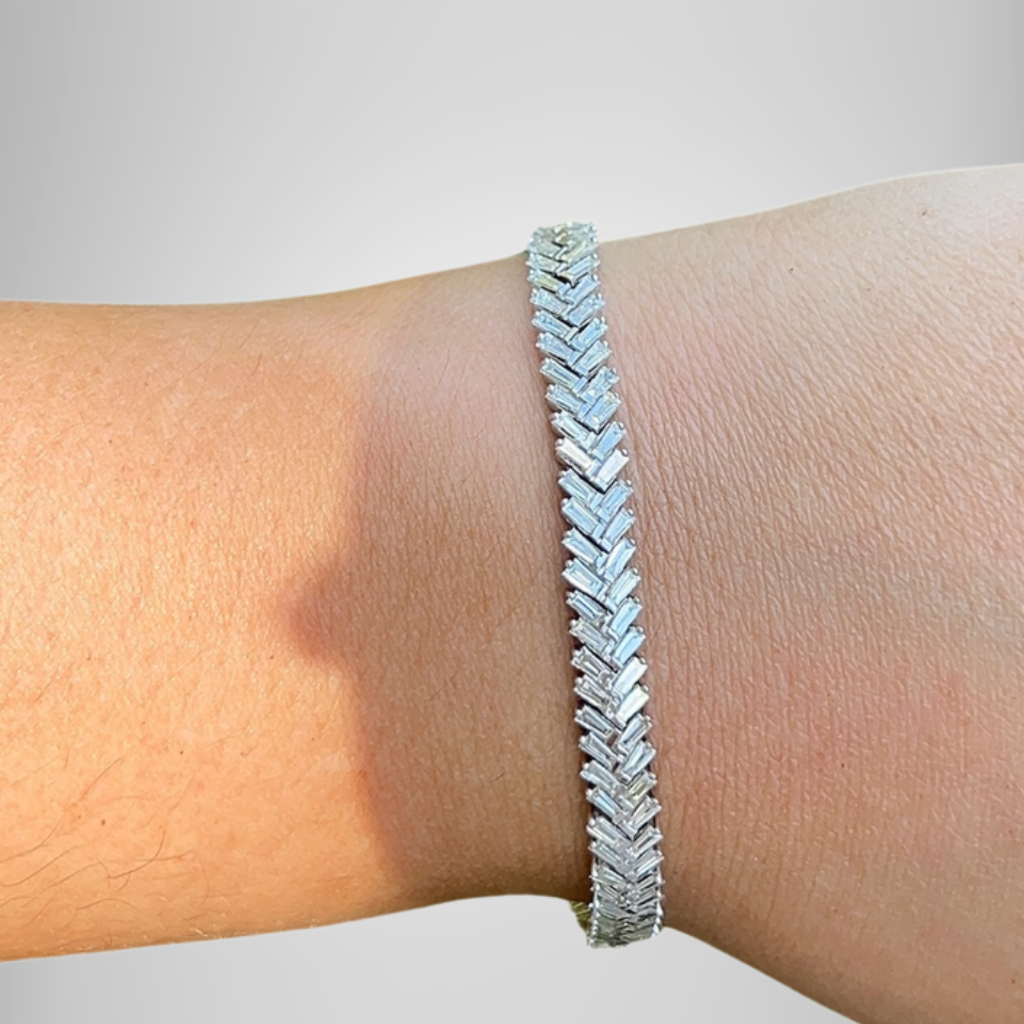 Colorless Real Moissanite Chevron Baguette Tennis Bracelet Handmade Jewelry Her