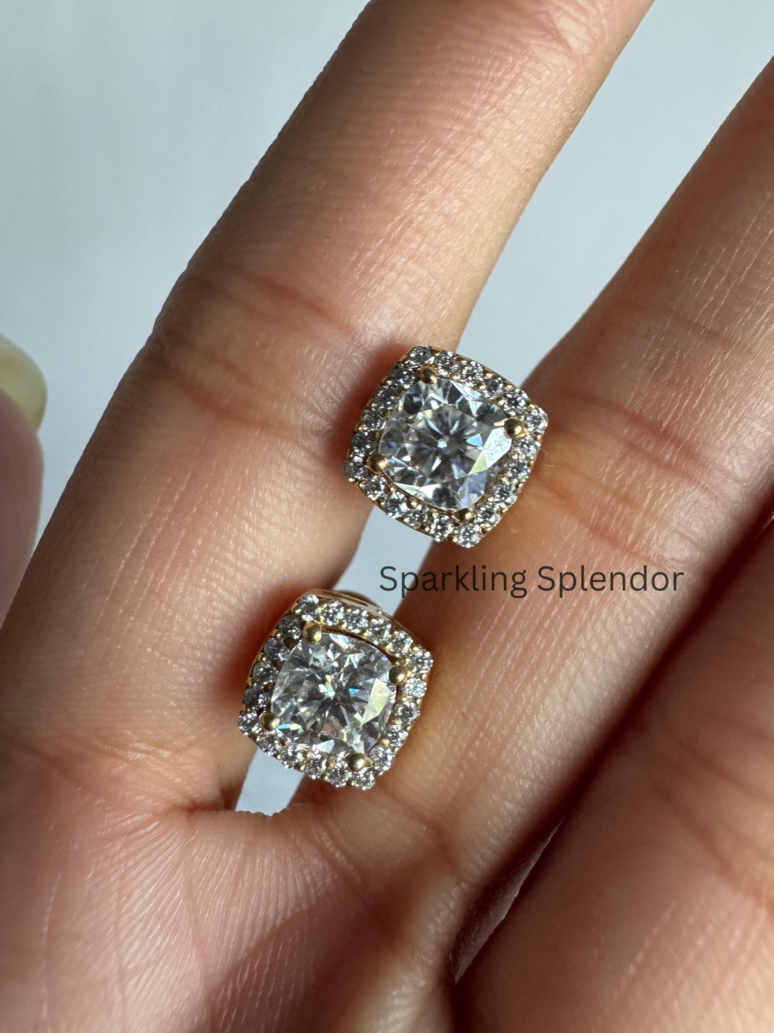 Cushion Cut Moissanite Diamond Earrings Halo Style Stud Earrings For Women's