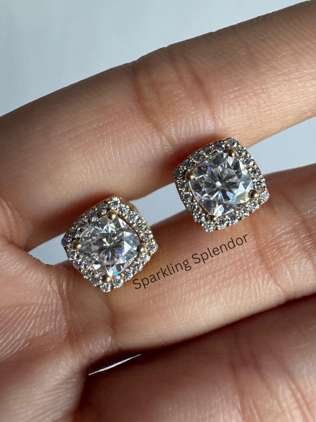 Cushion Cut Moissanite Diamond Earrings Halo Style Stud Earrings For Women's
