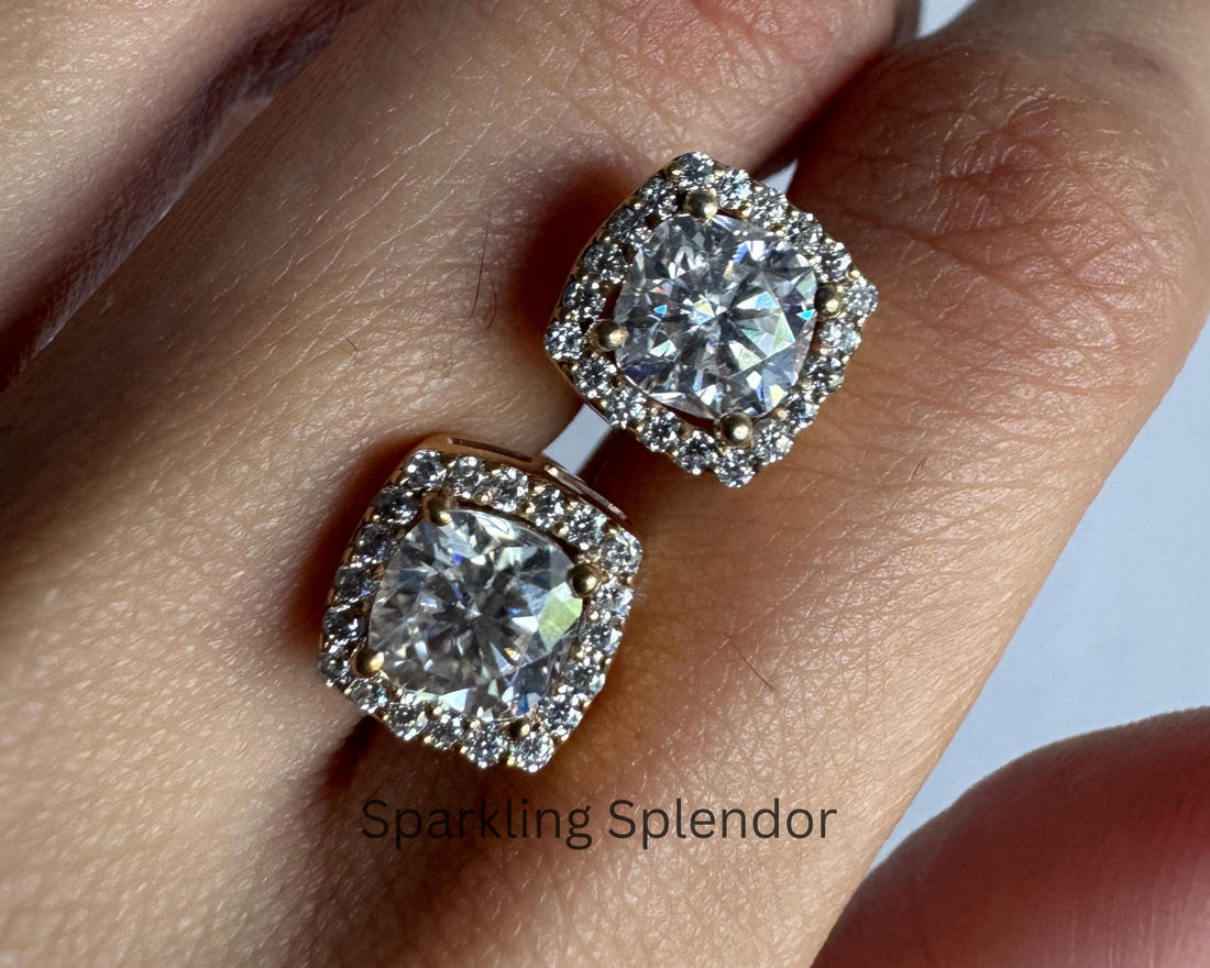 Cushion Cut Moissanite Diamond Earrings Halo Style Stud Earrings For Women's