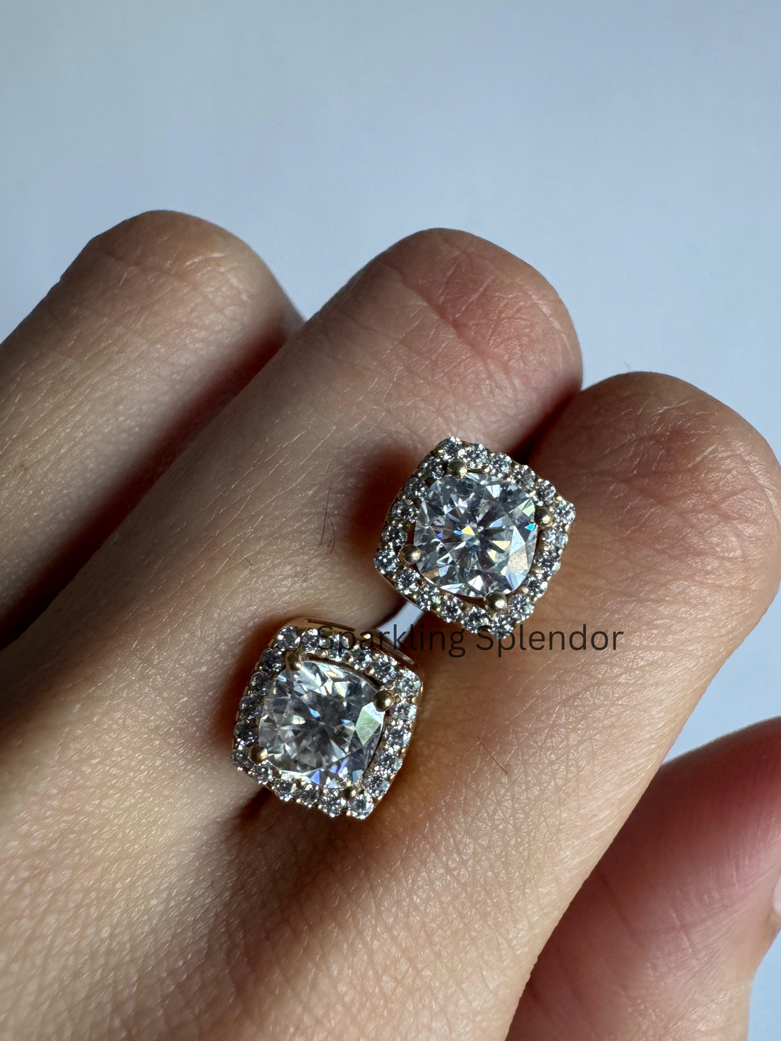 Cushion Cut Moissanite Diamond Earrings Halo Style Stud Earrings For Women's