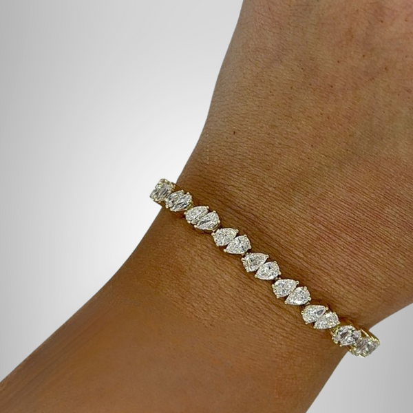Double Pear Moissanite Designer Tennis Bracelet Women's Handmade Fine Jewelry